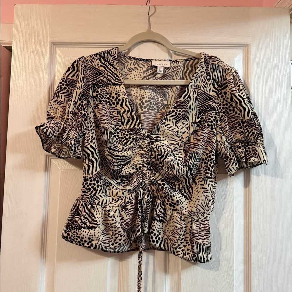 Topshop Animal Print Wrap Blouse